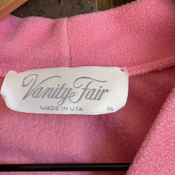 VTG Vanity Fair Tie Wrap Pink Robe XL Right Side Pocket MIDI Cottage Retro BURN - Picture 2 of 9